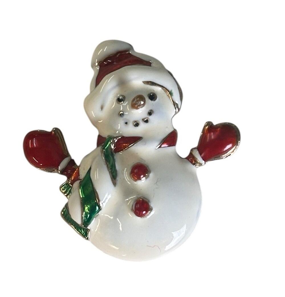 Christopher Radko Presents Shiny Brite Enamel Snowman Brooch
